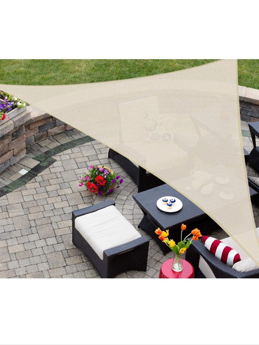 AsterOutdoor Sun Shade Sail Triangle 10' x 10' x 10' UV Block Canopy - Cream